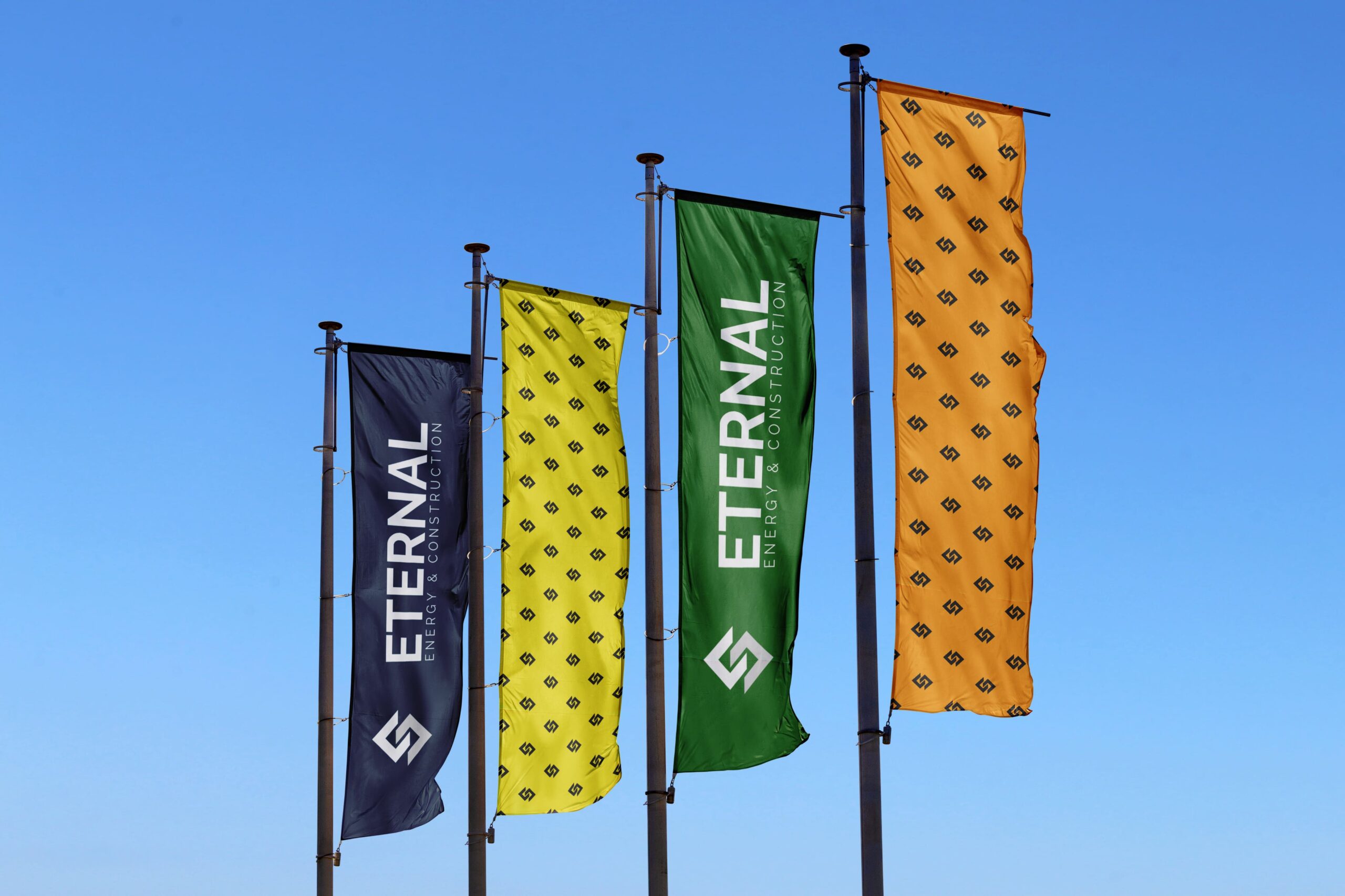 Eternal flags in blue, yellow, green and orange colors.